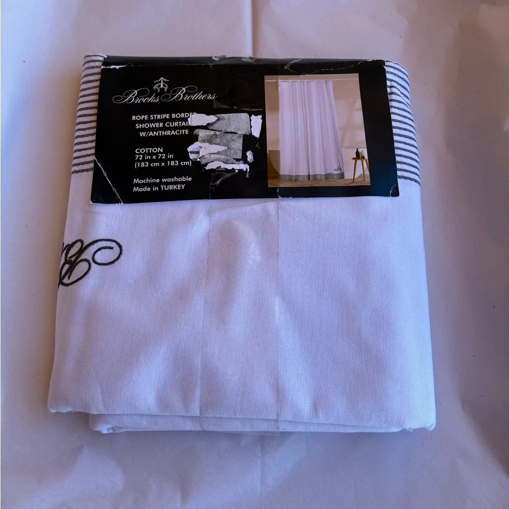 NWT Brooks Brothers Rope Stripe Border Shower Curtain
